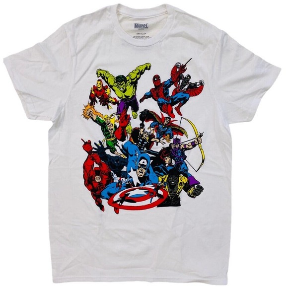 Marvel Comics Men's Officially Licensed Character Group Heroes Tee T-Shirt - Picture 1 of 1